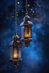 Poster - A couple of lanterns hanging from a chain. Perfect for outdoor lighting design