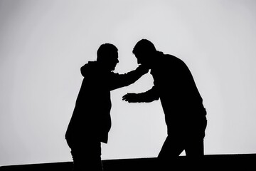 Poster - Two men standing side by side. Suitable for business or friendship concepts