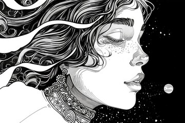Poster - Detailed drawing of a woman's face, suitable for artistic projects