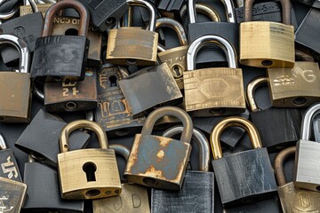 Poster - A bunch of padlocks stacked together. Suitable for security concepts