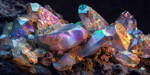 Poster - Cluster of crystals on top of a rock, suitable for science or geology concepts