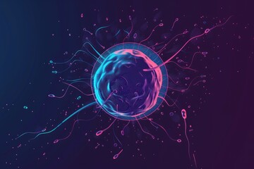 Aufkleber - Abstract blue and pink cell surrounded by lines and dots, suitable for science and technology concepts