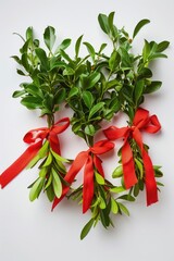 Poster - A bunch of green leaves with red ribbons, perfect for nature-themed designs