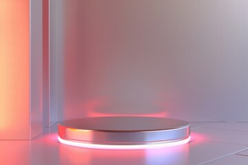 Poster - White pedestal with a red light on top. Suitable for showcasing products or adding a pop of color to a room