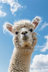 Aufkleber - Close up of a llama with cloudy sky background. Suitable for nature and animal themes