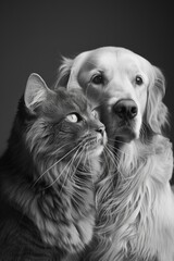 Poster - A heartwarming image of a dog and cat sitting peacefully together. Perfect for pet lovers and animal enthusiasts