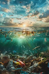 Poster - Trash floating in the ocean, suitable for environmental concepts