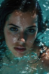 Poster - A woman swimming in a pool of water. Suitable for lifestyle and leisure concepts