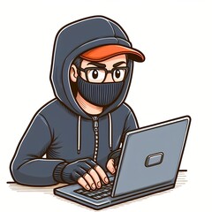 hacker operating a laptop cartoon vector icon illustration