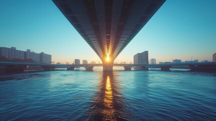 Sunrise under a large bridge