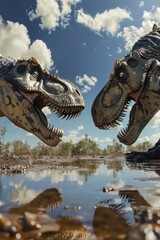 Aufkleber - Two dinosaurs in a water habitat, suitable for educational materials