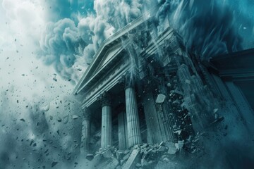 Aufkleber - A building falling off the ground, suitable for disaster concepts