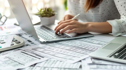 Poster - Woman working on laptop, suitable for technology concepts