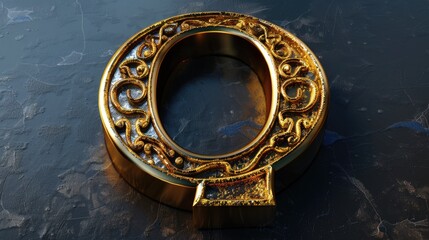 Poster - Gold letter O on black background. Suitable for typography and design projects
