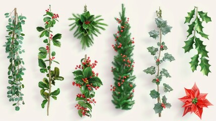 Aufkleber - Festive collection of Christmas plants and flowers. Perfect for holiday decorations
