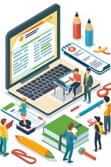 Poster - A group of people gathered around a laptop, suitable for business and technology concepts
