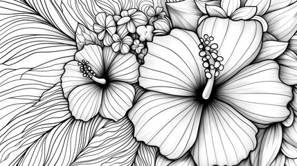 Canvas Print - Detailed black and white flower illustration. Suitable for various design projects