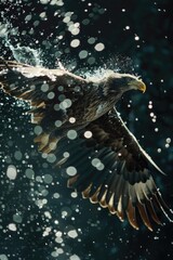 Poster - Majestic eagle soaring through water splash. Suitable for nature and wildlife themes