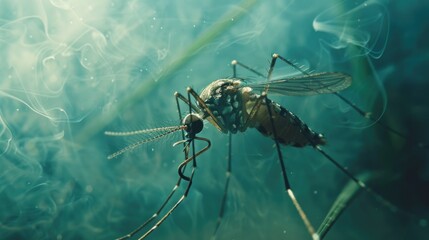 Poster - A mosquito sitting on green grass, suitable for nature and pest control concepts