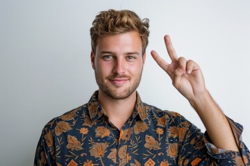 Aufkleber - A man making a peace sign gesture. Suitable for various concepts