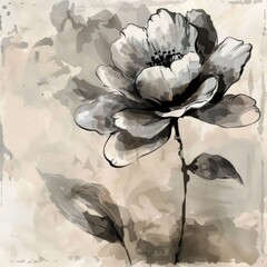 Aufkleber - Black and white painting of a beautiful flower. Suitable for various design projects