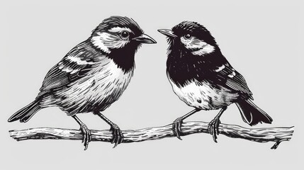 Poster - Two birds perched on a tree branch, suitable for nature and wildlife themes