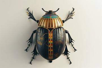 Poster - Handcrafted wooden beetle painted in vibrant colors. Ideal for nature or art concepts