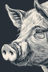 Poster - A black and white drawing of a pig wearing a hat. Suitable for various design projects