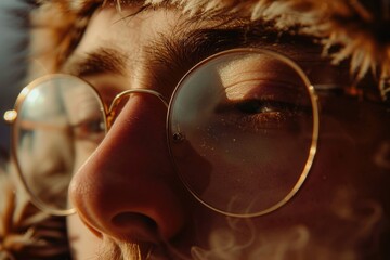 Wall Mural - Close up shot of a person wearing glasses, suitable for various concepts