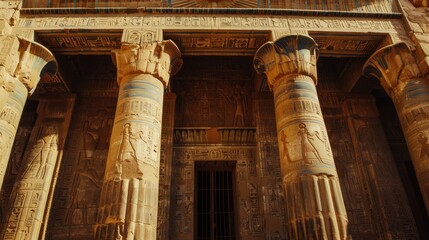 Poster - A majestic building with grand columns and a welcoming door. Ideal for architectural and real estate concepts