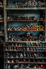 Poster - A collection of different types of tools on a shelf. Useful for DIY projects or hardware store concepts