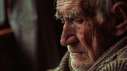 Aufkleber - A senior man gazing through a window. Suitable for various concepts