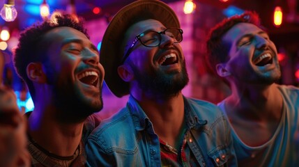 Poster - A group of men sharing a moment of laughter. Suitable for business or social media content