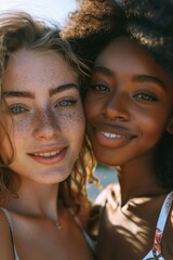 Poster - Two women standing side by side. Suitable for lifestyle and friendship concepts