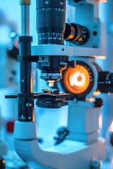 Poster - Detailed close up of a microscope on a table. Suitable for scientific and educational purposes