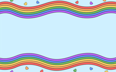 Rainbow colorful background with hearts for pride month concept, minimal, flat icon design