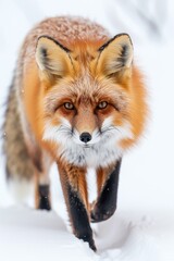 Wall Mural - Close-up of a fox in the snow, suitable for winter themes