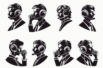 Poster - A man wearing headphones talking on a cell phone. Suitable for technology and communication concepts