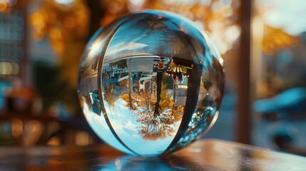 Aufkleber - A glass ball sitting on top of a wooden table. Suitable for various concepts and designs
