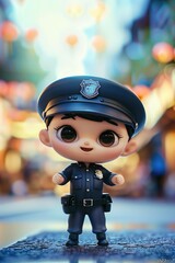 Poster - Close up of a toy police officer on a street, suitable for law enforcement concepts