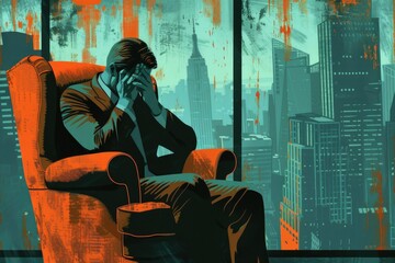 Aufkleber - A man sitting in a chair talking on a cell phone. Perfect for business or communication concepts