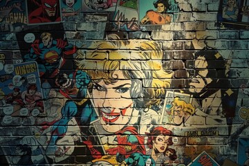 A striking neon-colored portrait of a woman against a graffiti-covered brick wall, exuding urban street art charm.. Beautiful simple AI generated image in 4K, unique.