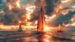 © Vodkaz - photographic image of a sail boat race with 3 boats, strong winds, sun and clouds, fresh morning, vibrant and energetic