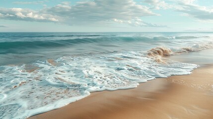 Wall Mural - scene of a sandy beach with waves during the summer season