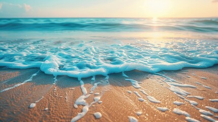 Wall Mural - scene of a sandy beach with waves during the summer season