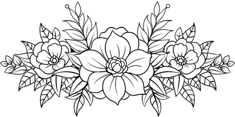 Elegant floral line art, black and white vector background