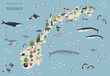 © a7880ss - Norway wildlife geography. Animals, birds and plants constructor elements isolated on white set. Norwegian nature infographic