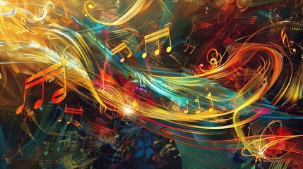 Wall Mural - An abstract representation of music, with swirling patterns of color and sound waves.