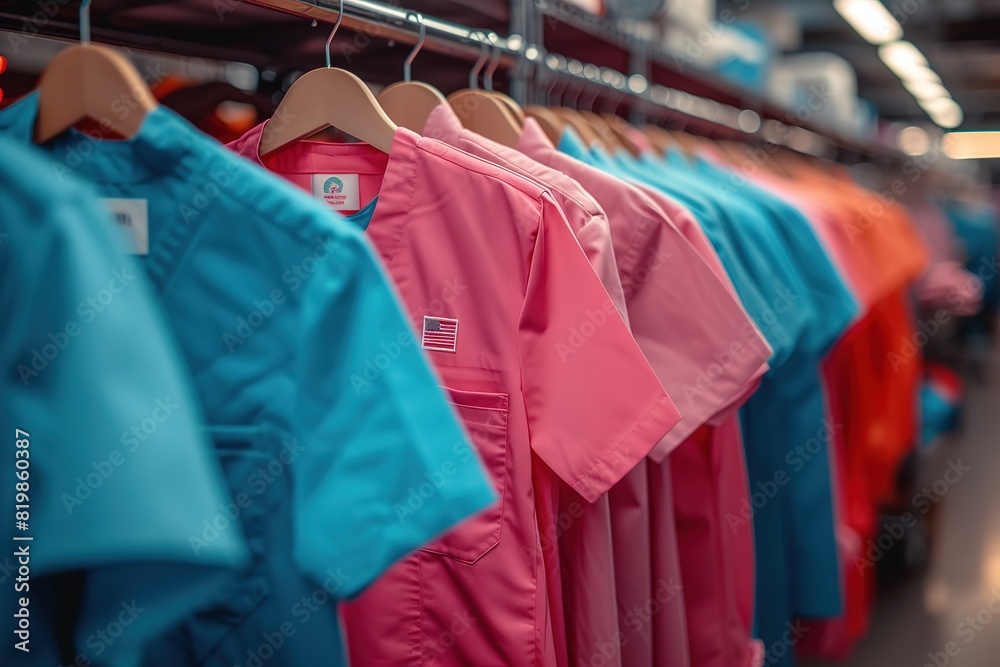 Medical Garment Rack Uniform of patient 's clothing hanging on clothes rack in hospital The ...