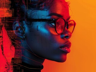 Poster - A woman with glasses and a colorful background